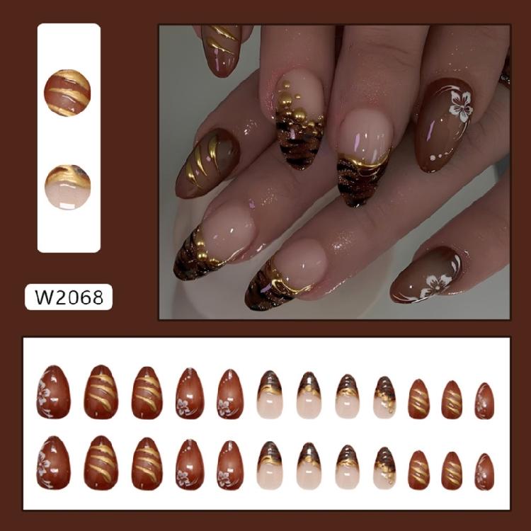 Textured 3D Zebras Pattern False Nail 24pcs Cats Eye Glitters Press On Nail Crystal Rhinestones French Style ABS