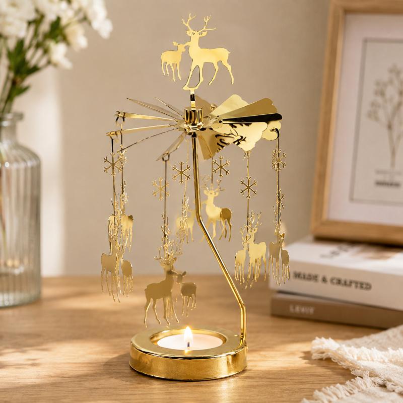 INS Style Rotating Tea Light Holder Heat Powered Stainless Steel Carousel Candle Stand for Desk Ornament