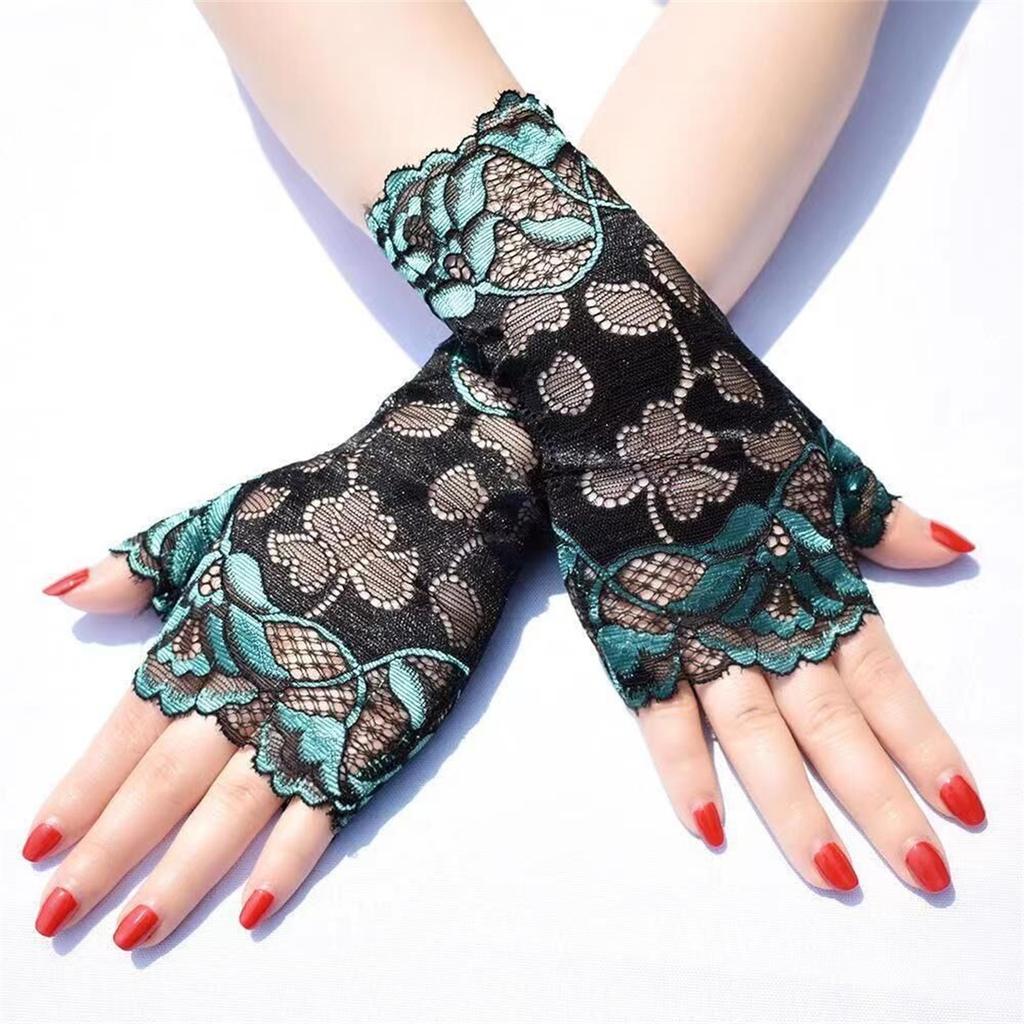 Summer Sun Protection Thin Gloves Women Lace Half Finger Gloves Dance Wrist Decoration Sailor Dance Performance Trendy Driving S