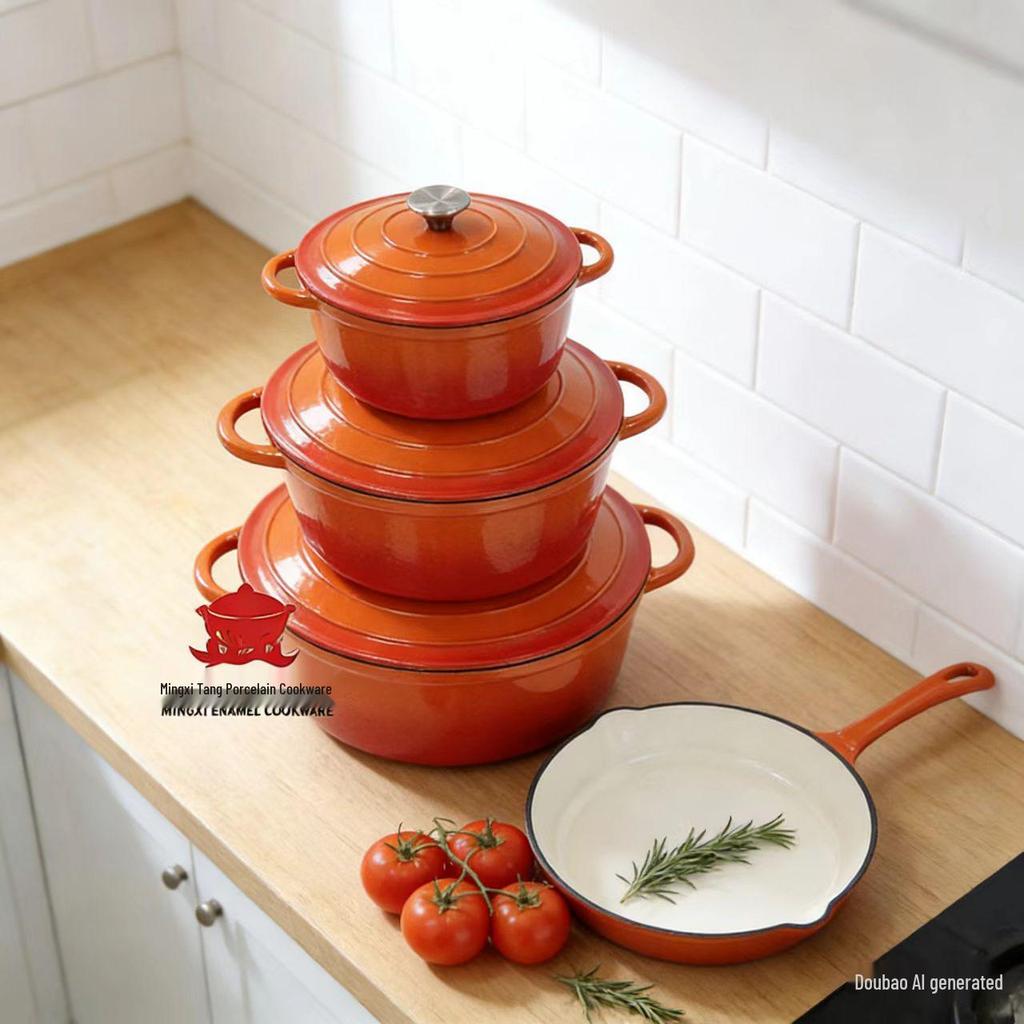 Enamel 4-Piece Cookware Set: Soup Pot, Stew Pot, Frying Pan, Non-Stick Pan for Home Use