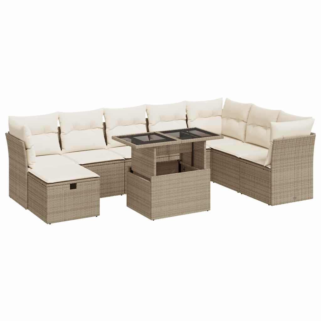Vidaxl 9-Cz. Garden Furniture Set With Cushions, Beige, Poly Rattan