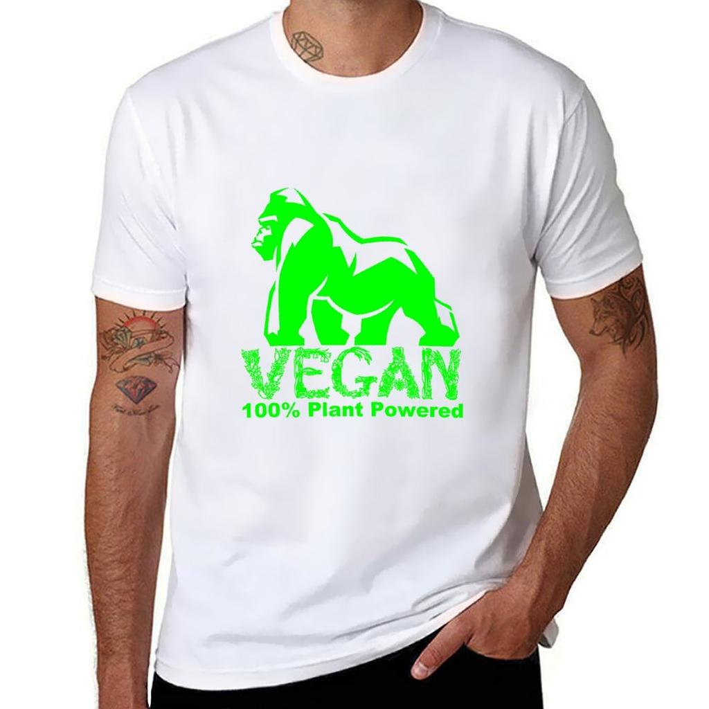 VEGAN 100% PLANT POWERED GORILLA T-Shirt Work Utility Short Sleeve Shirt
