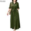 Women Casual Turn Down Collar Long Sleeve Loose Dress