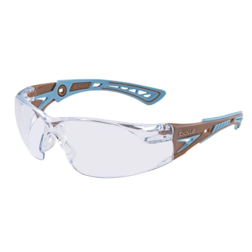 bolle SAFETY Rush Plus 4-Piece Set (Goggles, Gasket Kit, Pouch, Original Cloth) (Pouch: Seattle Mocha, Clear)