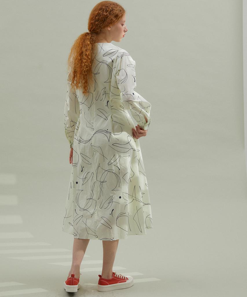 MANAVIS7 Scribble Cotton Dress Ivory