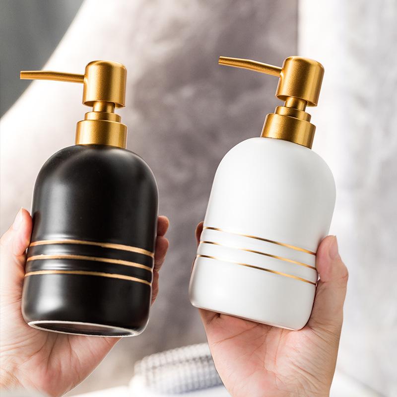 Creative Gold Frame Ceramic Lotion Bottle Delicate Oval Press Soap Dispenser Bathroom Shampoo Shower Gel Dispensing Empty Bottle