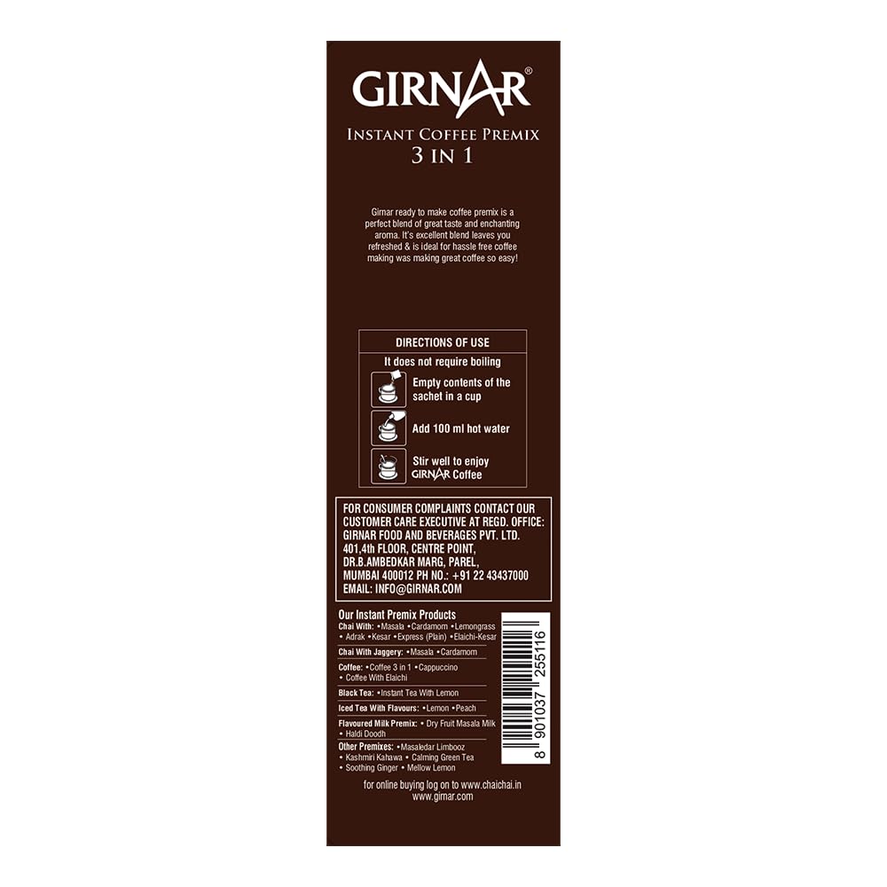 Girnar Instant Premix 3 in 1 Coffee 10 Sachets Quick Brew Aromatic Coffee Beverage