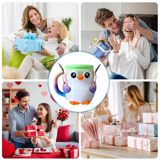 Penguin Ice Cream Pint Holder with Spoon Snack Drawer Reusable Ice Cream Containers Popsicle Holders Beer Can Cup Sleeve