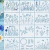 12PCS Floral Plant Stencil Template Flower Leaf Painting Stencil for DIY Wall Furniture Home Decor Craft