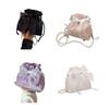 Women Single Shoulder Bag with Detachable Faux Pearl Chain Large Capacity Drawstring Handbag Purse Tulle Bowknot Crossbody Pouch