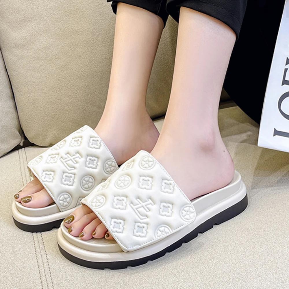 Fashion Magic Tape Flat Slippers Women Summer Luxury Shoes Brand Platform Sandals Ladies Height Increase Flats Slides Women Slippers