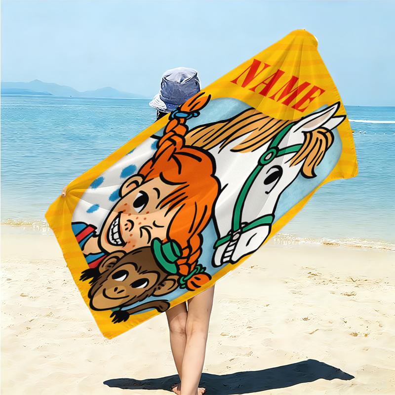 Personalized Pippi Horse Adventure Beach Towel Microfiber Beach Towel Thin Absorbent for Beach Swimming Yoga Bath Sports. 0910253
