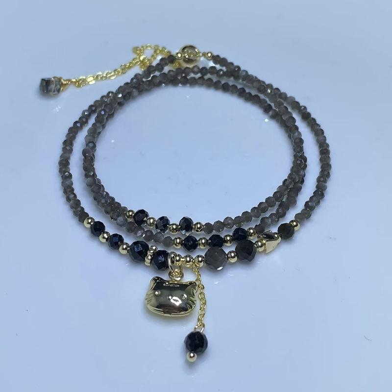 Three circles of silver obsidian cut surface, adjustable original design of cat bracelet