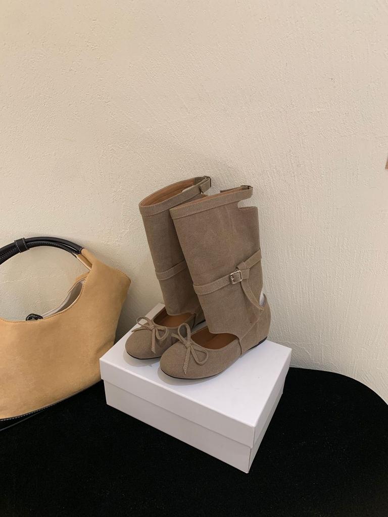Inner height increase French bow ballet single shoes women's cool boots autumn new