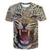Mens Short Sleeve T-Shirt With 3D Leopard Head Print Loose Fit Cotton Blend Tee Casual Wear