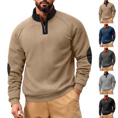 Men's Loose And Casual Two-color Fleece Stand-up Collar Pullover, Half-zipper Long-sleeved Sweatshirt