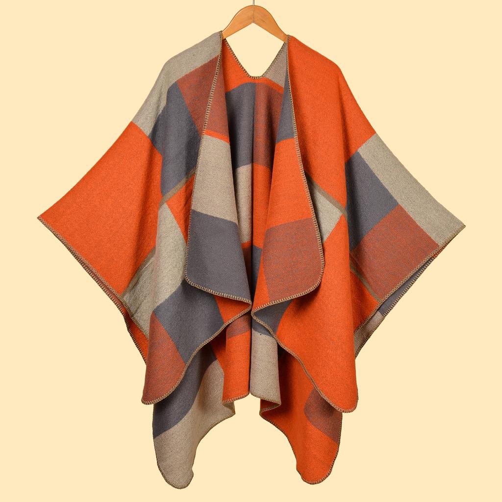 European American Women's Scarves Shawls With Creative New Sizes Square Blocks Ethnic Style Split Ends Thick Large Cloaks Warm