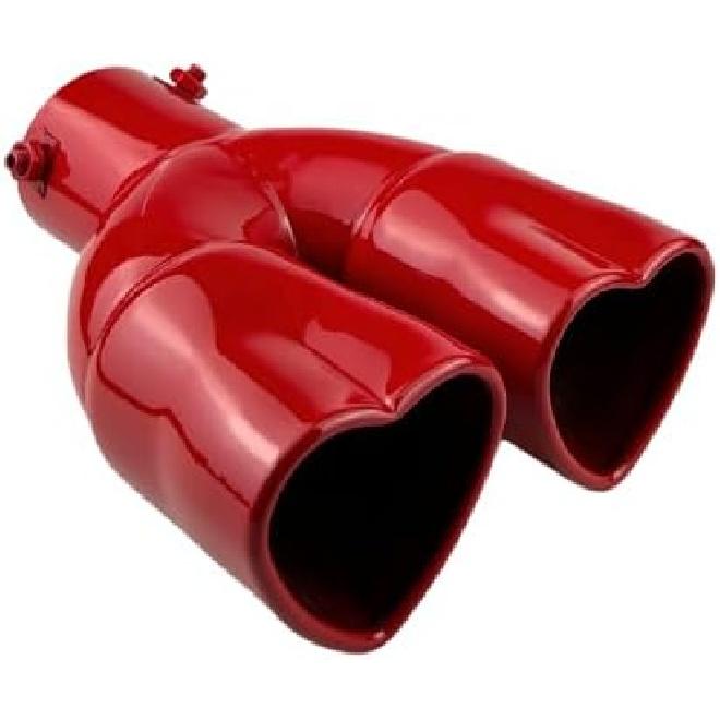 2.5 Inch Inlet Dual Exhaust Tips Muffler Tip,Chrome Heart-Shaped Exhaust Tip,Universal Bolt-On Double Tube Exhaust Muffler (Silver,Curved)