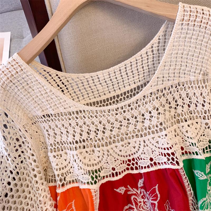 Dimanaf 2025 Nouvel Été Femmes Longue Robe Tricotée Basique Manches Robes en Dentelle Colorées Décontractée Ample