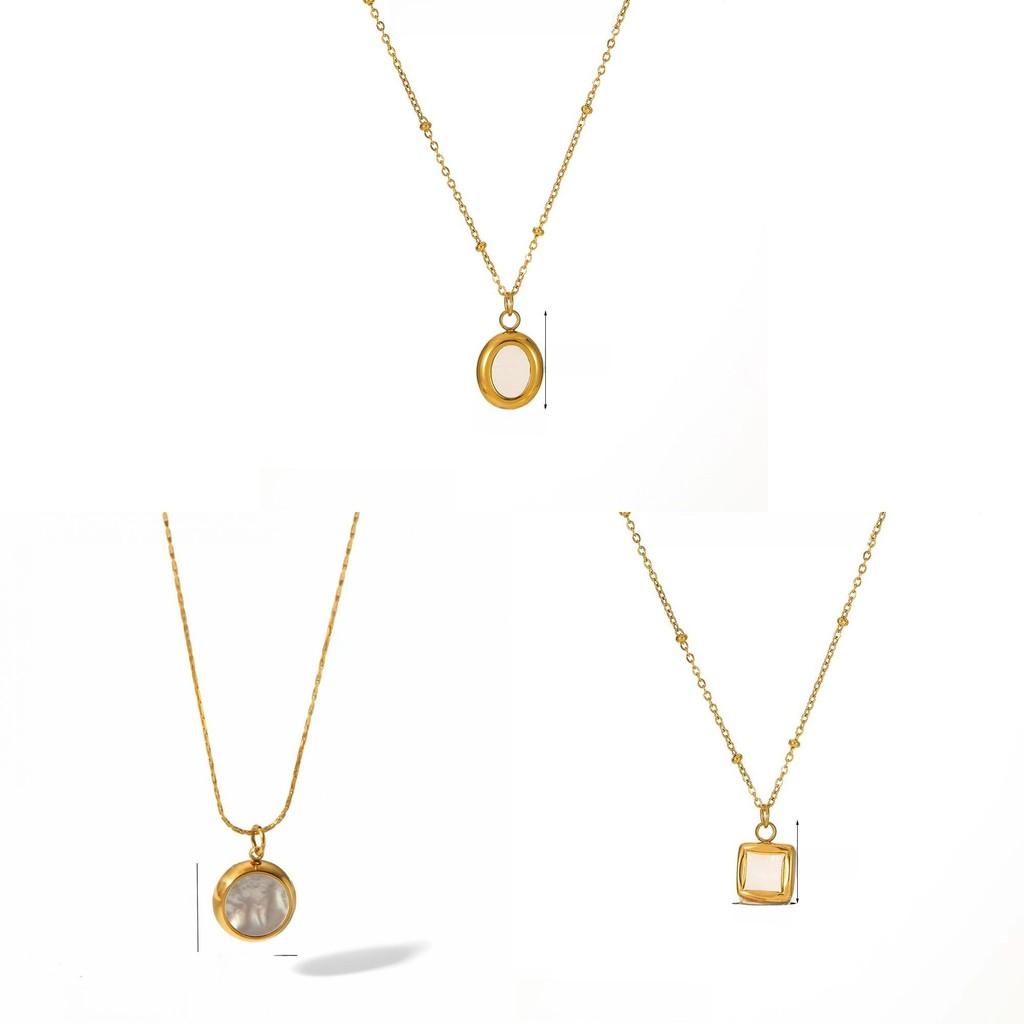 Style Geometric Cat Eye Stone Necklace For Women With Stainless Steel Chain