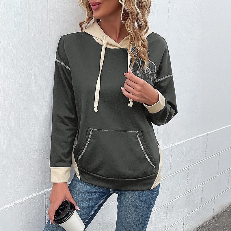 Autumn 2026 Women's Color Block Hooded Pullover with Pockets