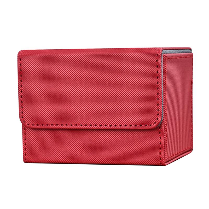 Kortlekslåda, kortförvaringslåda med plats för 100 kort med enkel sleeve, kortleksfodral i PU-läder med stark magnet för TCG-kort