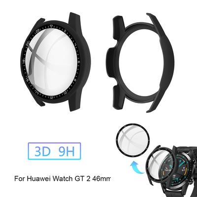 Full Coverage Screen Protector Frame Bumper Shell PC Tempered Glass Cover Dial Scale Protective Case For Huawei Watch GT 2 46mm