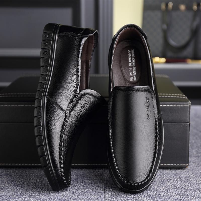 Spring and Autumn Breathable Men's Shoes Soft Leather Soft Sole Real Soft Leather Casual Leather Shoes Men's Non-slip, Waterproof and Wear-resistant