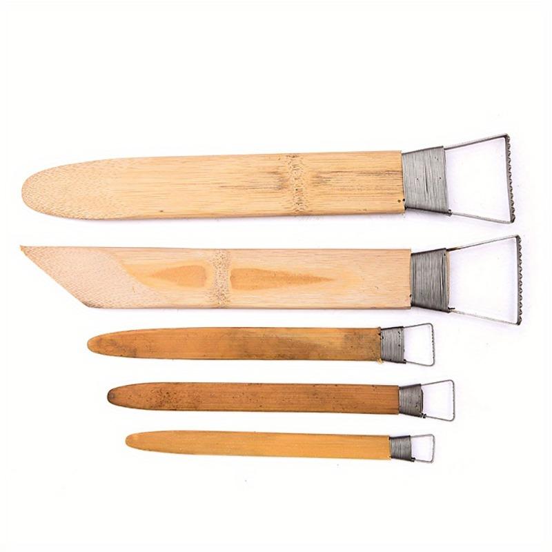 5PCS Pottery Clay Scraper Tool Widen Sawtooth Clay Texture Tool Paste Amending Tool Ceramic Sculpture Clay Plastic Bamboo Handle Light Grey