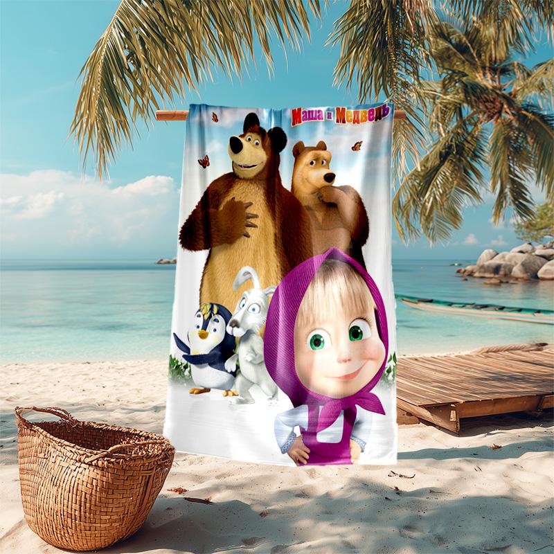 Fairy tale cute cartoon Masha and the Bear beach towel, outdoor camping beach towel for vacation swimming, outdoor pool, absorbent bath towel, H3