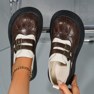 Fashion 2024 New Style Round Toe Shallow Mouth Casual Women's Shoes Thick Soled Loafers Women's Brown Retro Fashion Short Shoes