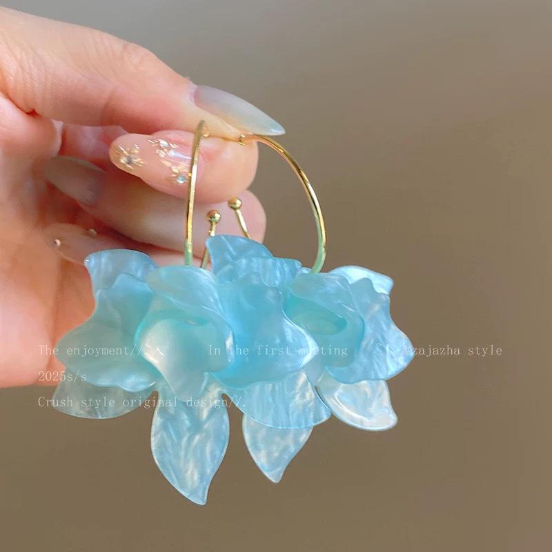 French Floral Petal Stud Earrings: Exquisite Spring Vinegar Acetate Design for Women