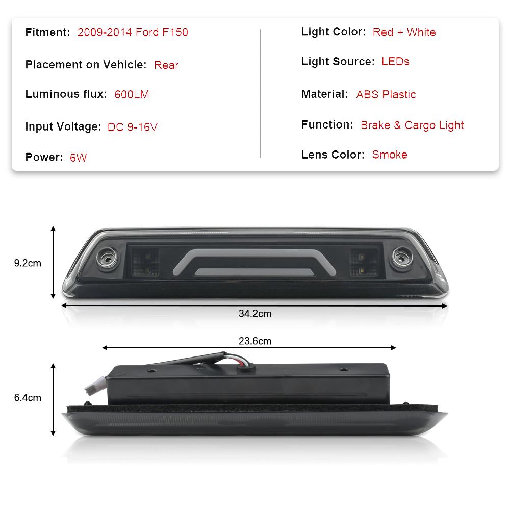 LED 3rd Third Brake Light Rear Reverse Cargo Lamp for 2009-2014 Ford F-150 US High Mounted Stop Lamp Assembly