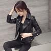 Women Short Faux Leather Moto Jacket Lapel Zipper Slim Biker PU Coat Casual Motorcycle Outerwear