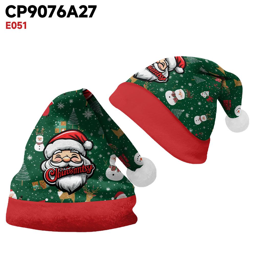 

2024 Santa Claus Print Velvet Plush Christmas Hat for Adults & Kids - Double-sided Fleece Small (35-26cm)