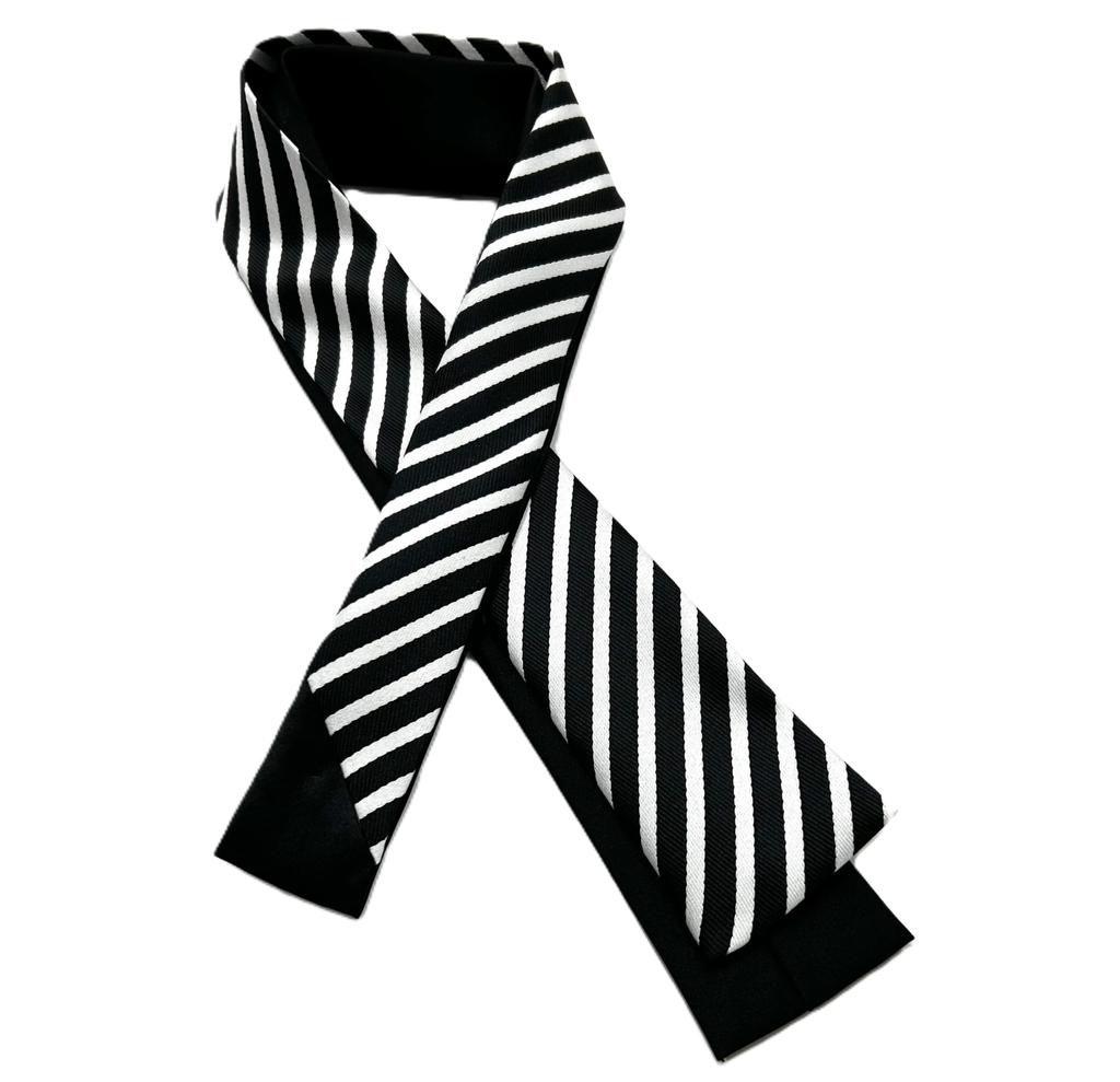 [HANG OVER] [Made in Japan] Reversible Stripe x Solid Color Necktie, 5cm Wide, for Dance Costumes, Outfits, Square Tie (BlackWhite)