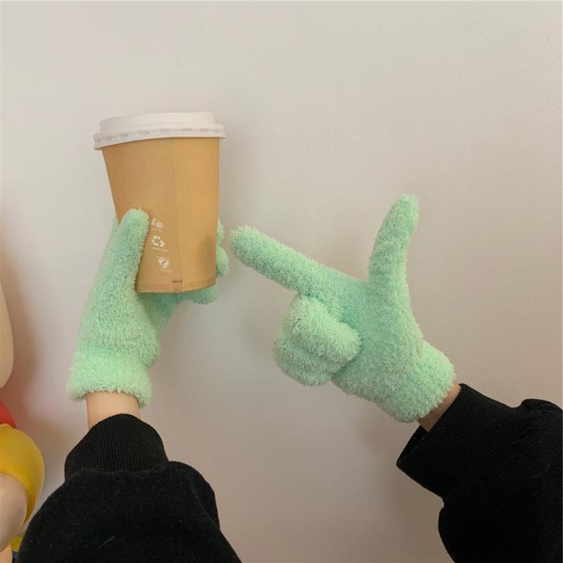 Winter Warm Gloves Stretchy Mittens Adult Coral Velvet Solid Color Full Finger Gloves Skiing Gloves for Cold Weather