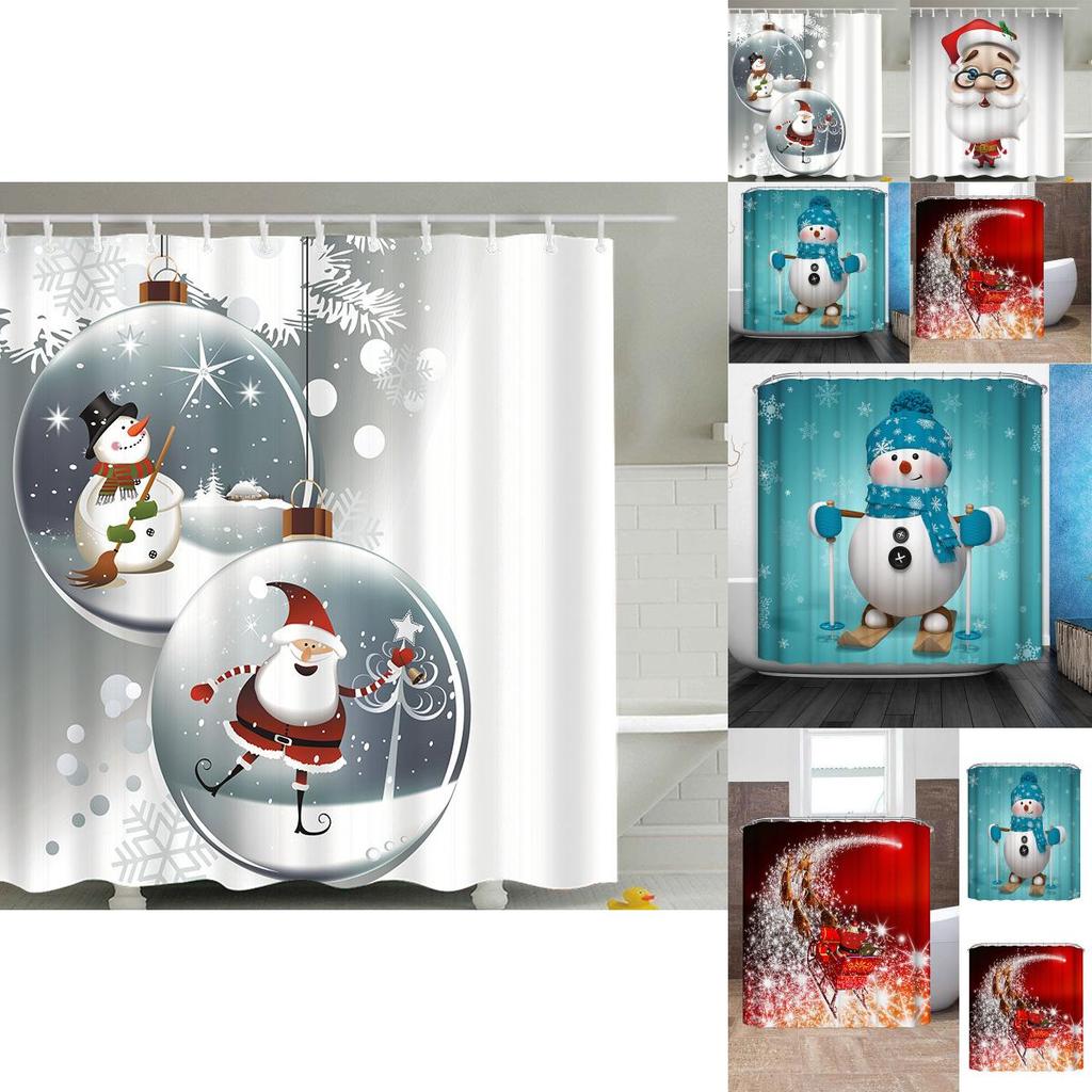 Högkvalitativ vattentät duschdraperi med jul-snögubbe för festlig dekor med 12 krokar