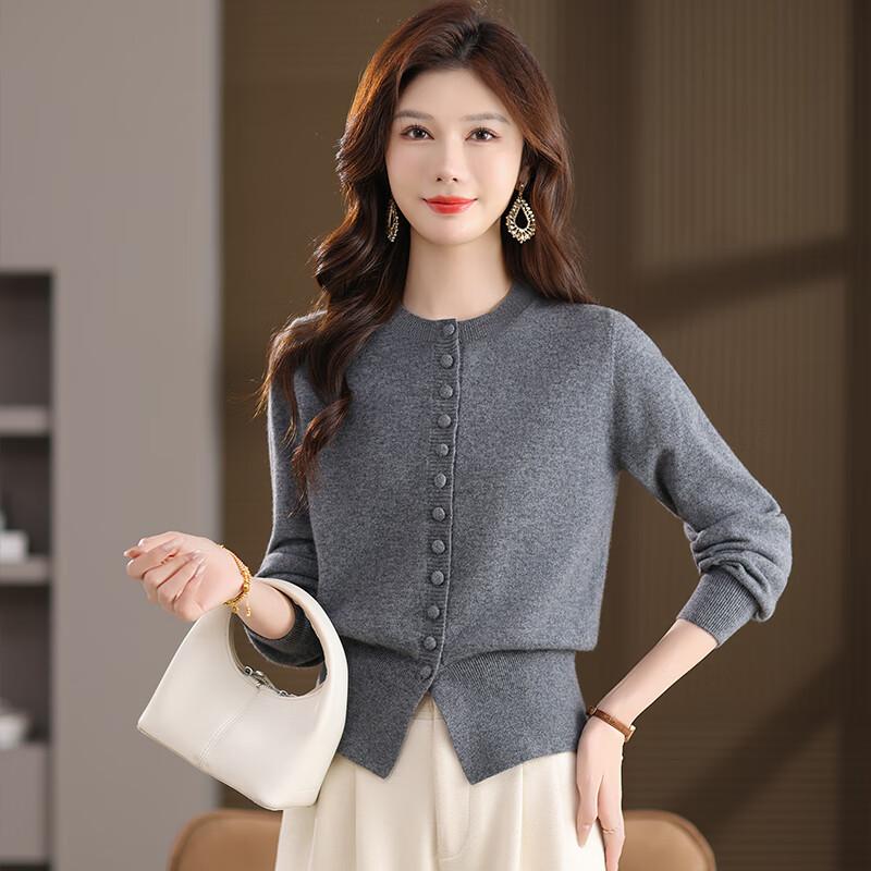 

Women s Pure Wool Round Neck Knit Cardigan L