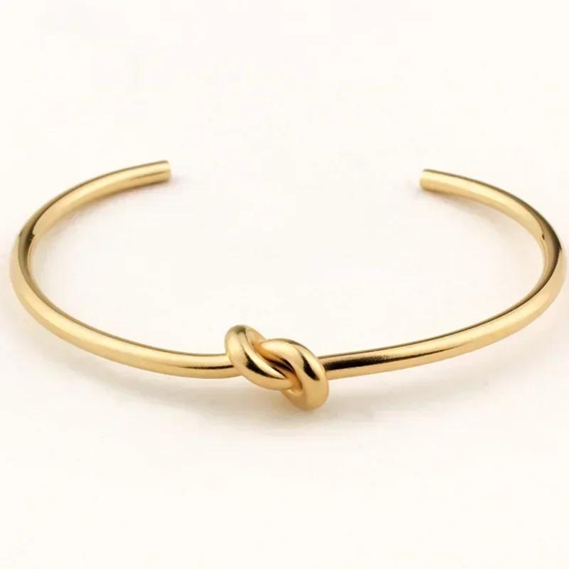 Simple New Fashion Titanium Steel Bracelet for Women Love Knot Titanium Steel Bracelet Peach Heart Open Bracelet Creative Gifts
