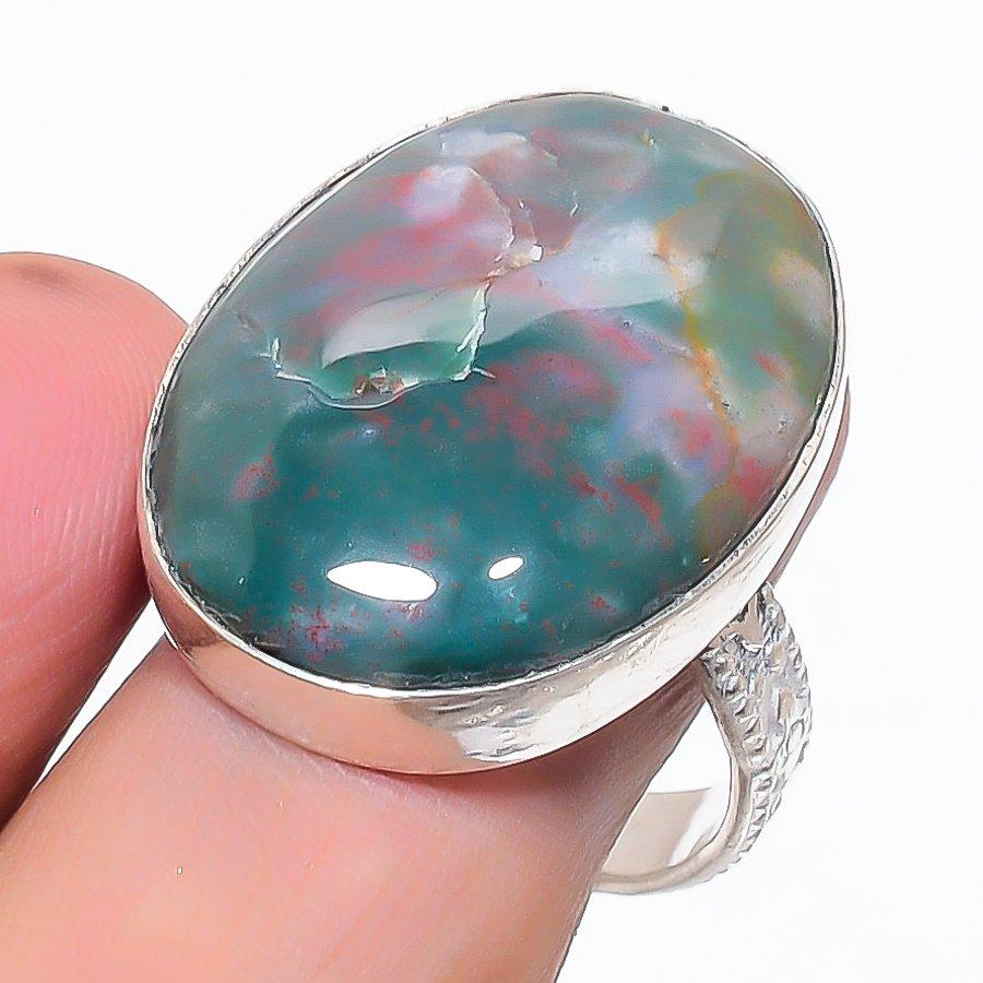 Natural Bloodstone Gemstone 925 Sterling Silver Jewelry Ring Size 10 U1K98
