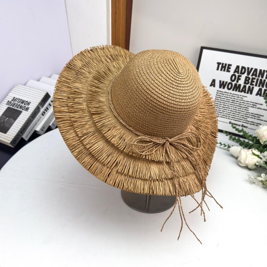 Summer French Big Brim Sun Hat Women's Fashion Ins Seaside Sun Protection Straw Hat Pastoral Pearl Face Small Sun Hat