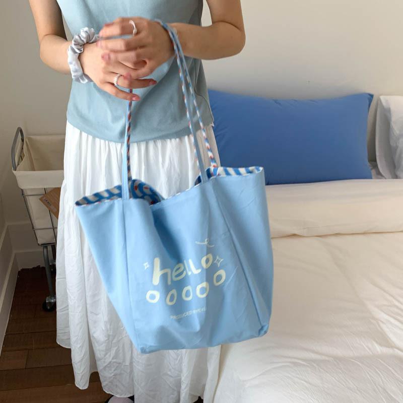 Summer fresh wind student versatile schoolbag new retro plaid large capacity double-sided tote bag women