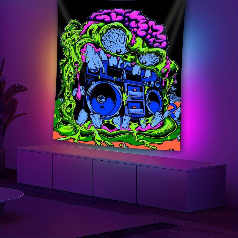 Neon Skull Fantasy Tapestry UV Fluorescent Wall Hanging Bedroom Gaming E-Sports Room Home Decor