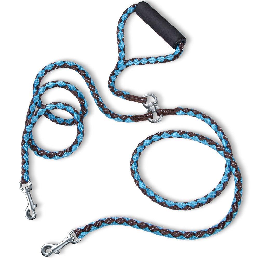 

PETBABA Собака для Средних и Крупных для Прогулок и Нежный Светоотражающий Материал Поводок, Поводок для 2 Питомцев, Не Путается, 1,4 м Собаки, Прогулки, Ручка, (Сине-коричневый)