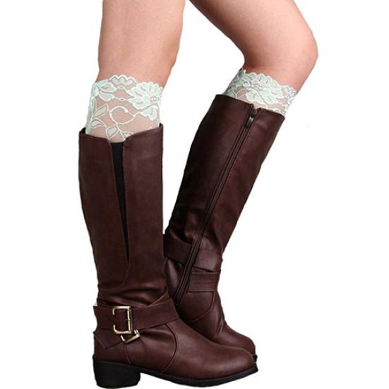 

Мода Женщины Девушки Эластичная Цветочная Кружевная Отделка Манжеты для Сапог Гетры Топ Носки светло-синий