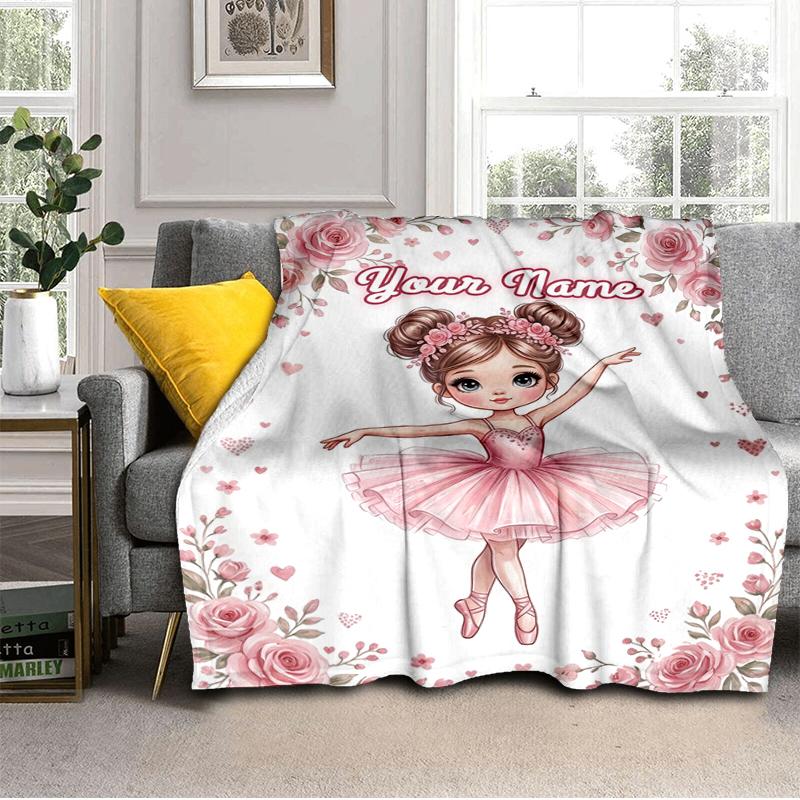 1PC Custom Name Ballerina Dreams Pink Blanket Versatile,all-season Throw Suitable for the Living Room,bedroom,camping,travel,and Gift