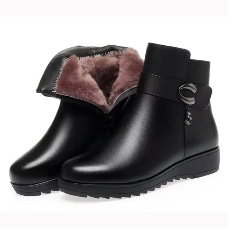 Fashion Mum Warm Cotton Shoes Women Winter Fleece Side Zip Thick Bottom Short Boots Leisure Round Head Flats Bota Inverno Feminina2024