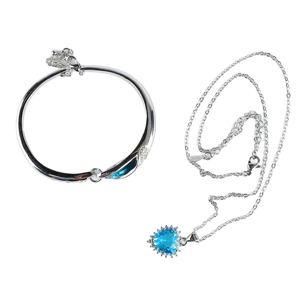 Blue Rhinestone Bracelet Necklace Set Women Fashionable Electroplated Imitation Platinum Bracelet Jewelry