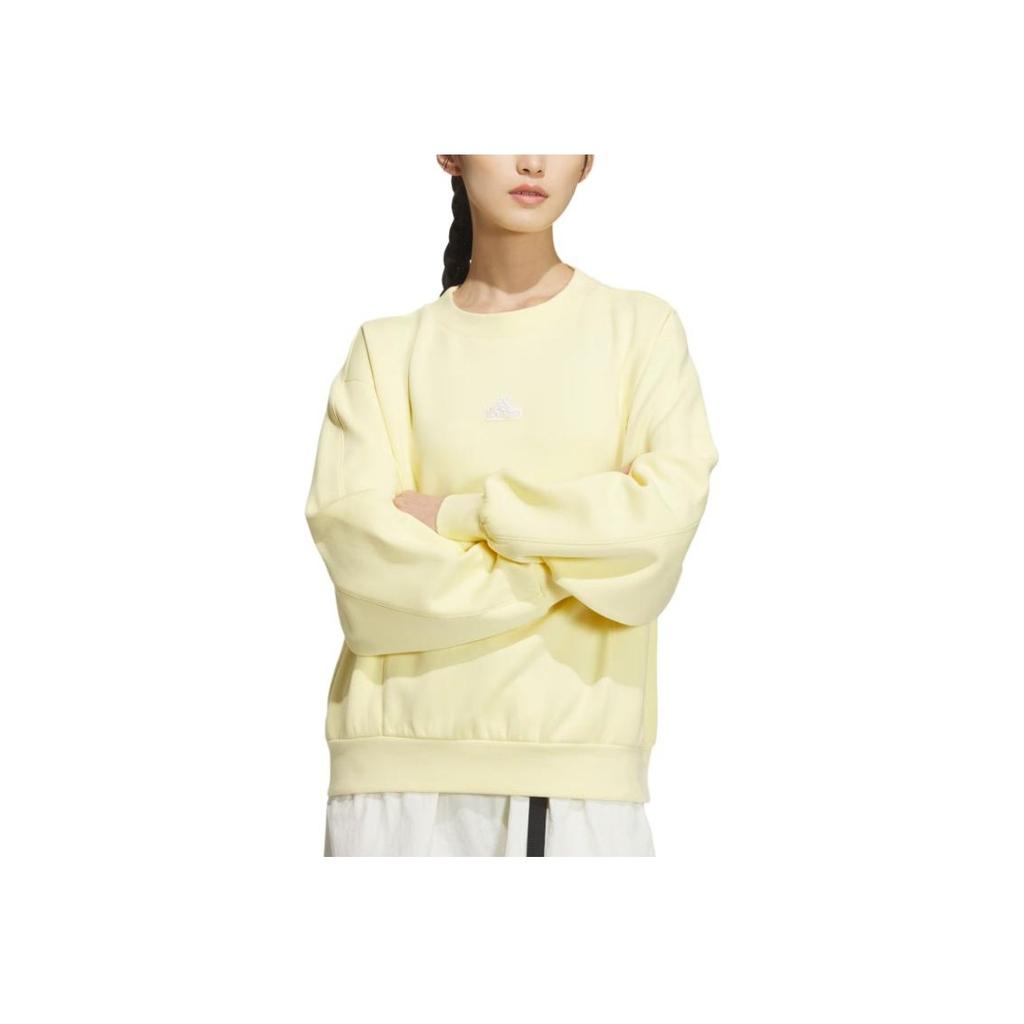 Adidas Logo Doubleknit Crew Logo Print Loose Long Sleeve Sweatshirt Women Sweatshirt Yellow JJ3569